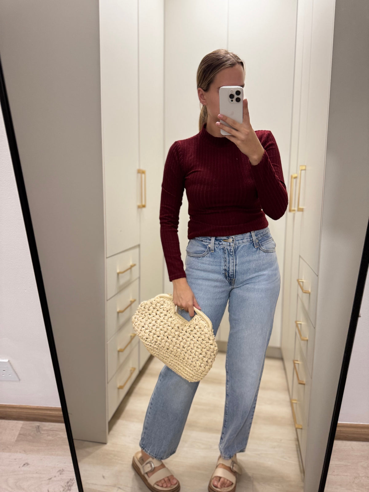 Maroon ribbed long sleeve top (OO)