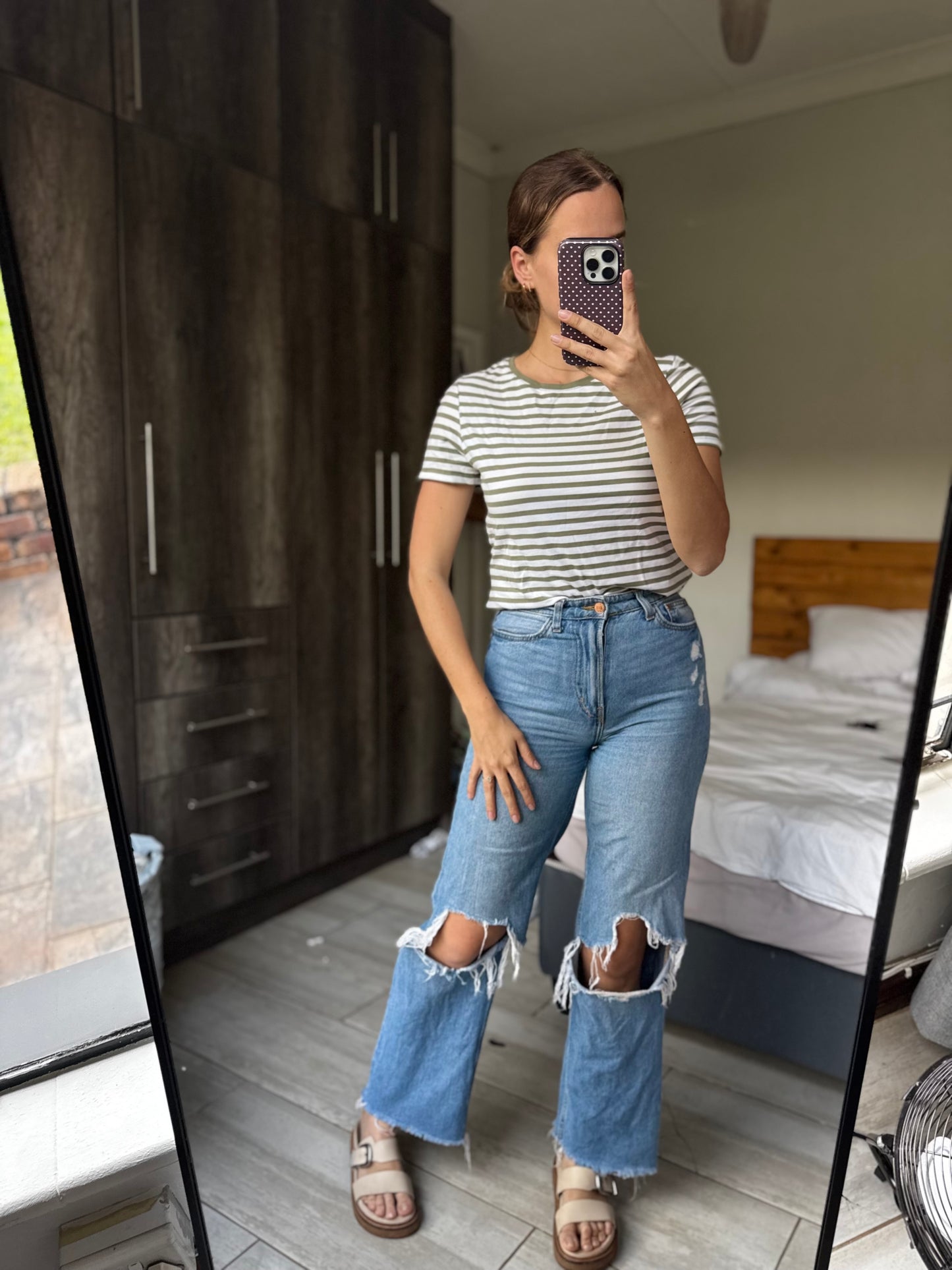Woolworths green striped tee (X1)
