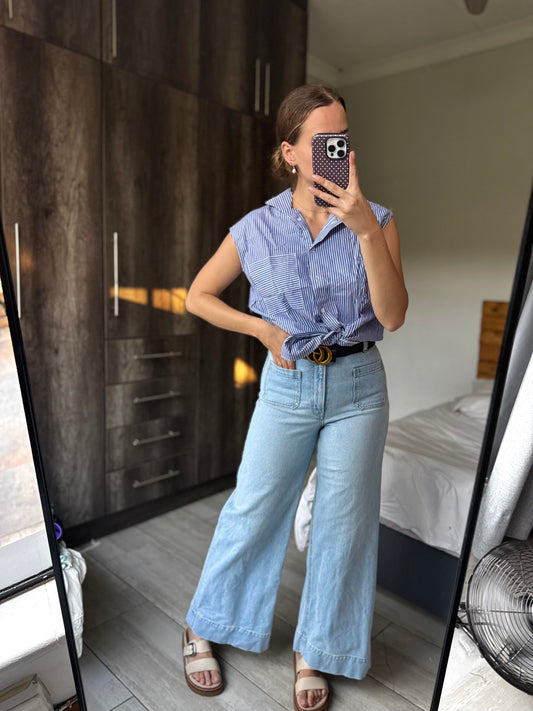 Blue striped button down (E)