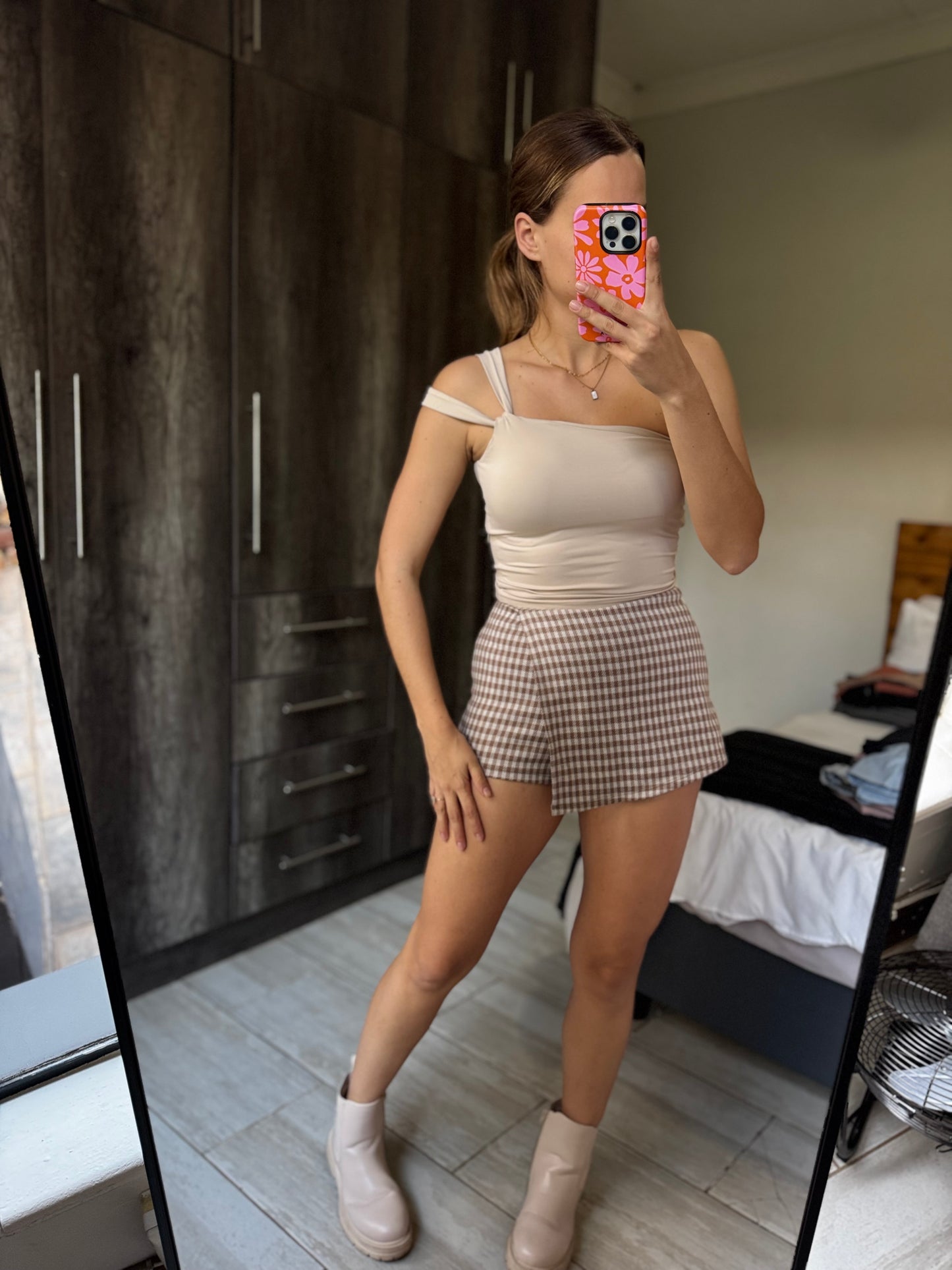 Brown checkered skort (LL)