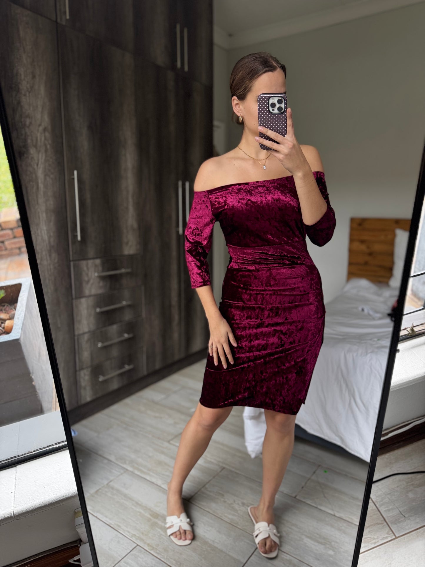 Maroon suede dress (L)