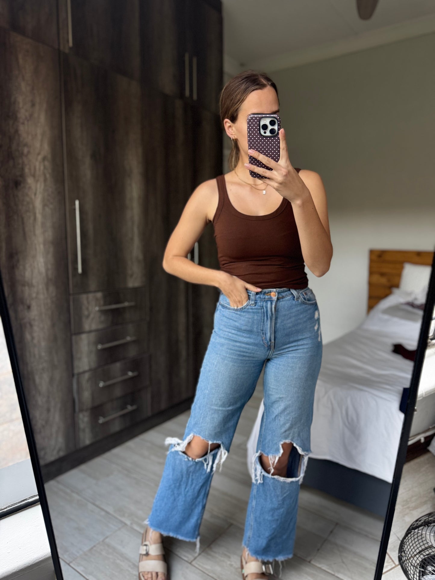 Brown ribbed tank (S)