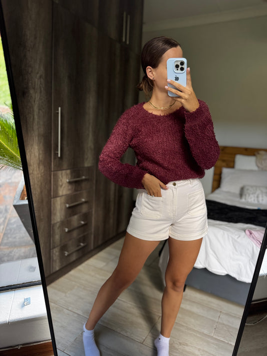 Burgandy fluffy sweater (X)