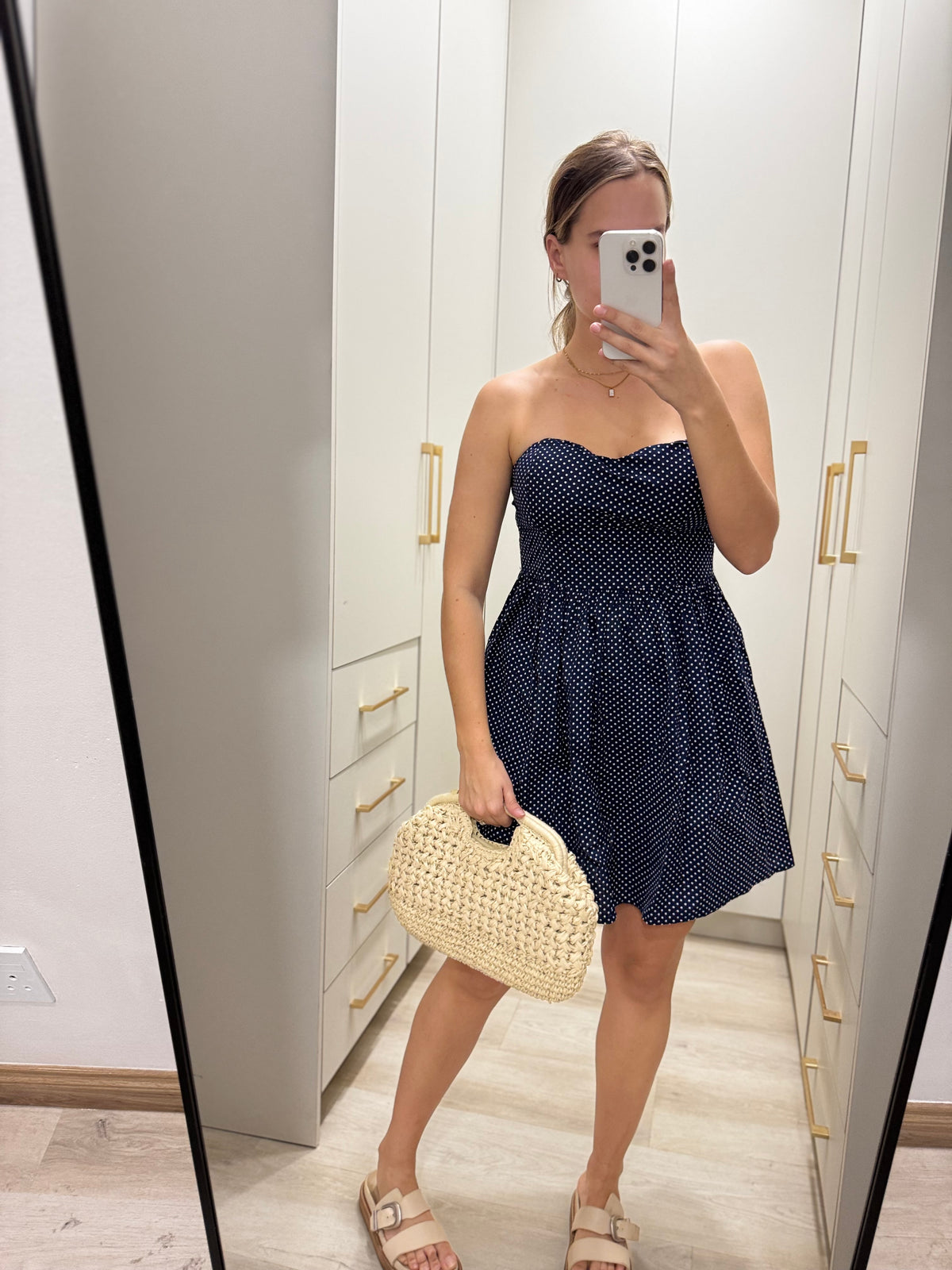 Navy polka dot dress (OO)