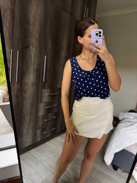 Blue polka dot top (S)