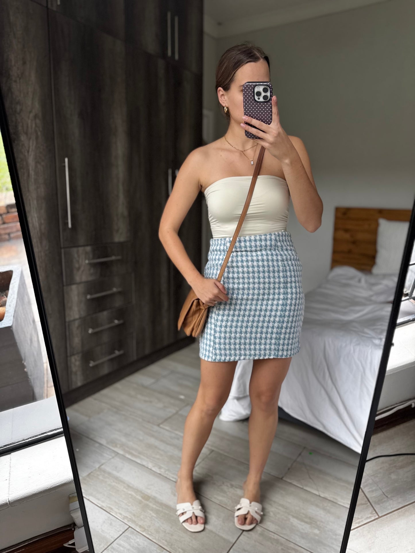 Blue checkered skirt (LL)