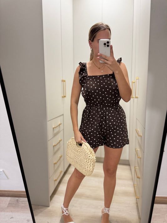 Brown polka dot jumpsuit (P)