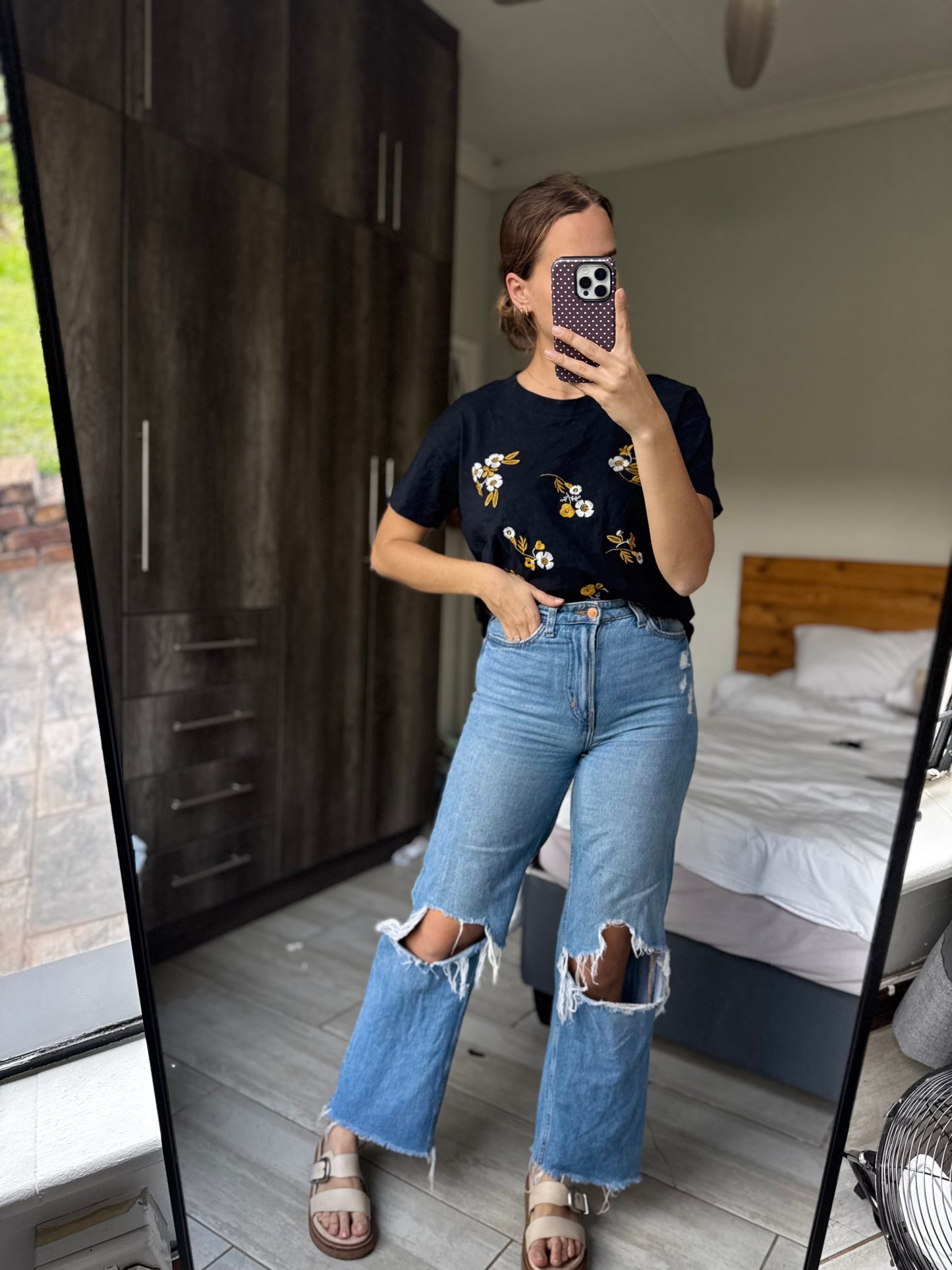 Woolworths black floral tee (X1)