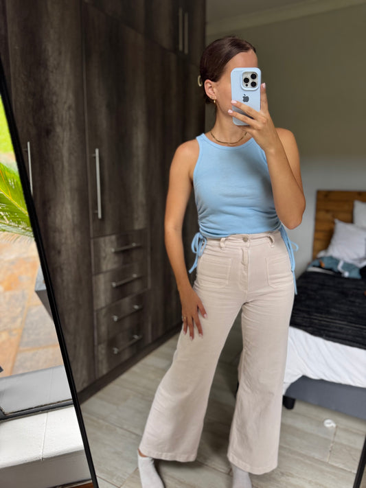 Blue ribbed tankw with drawstring (UU)