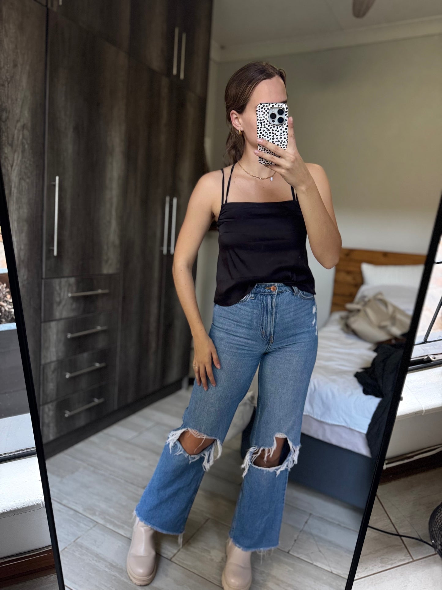 H&M black silky top (OO)