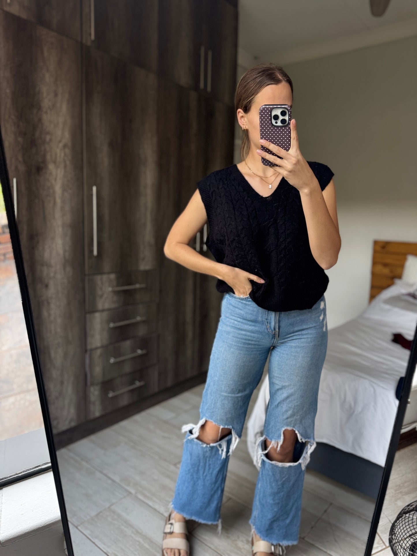 Black knit vest top (S)