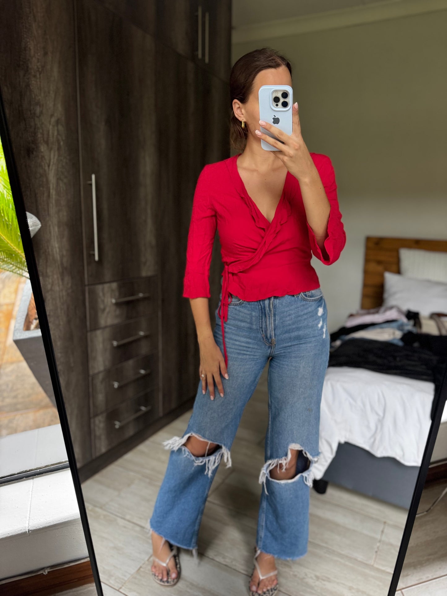 Cotton on red wrap top (G)