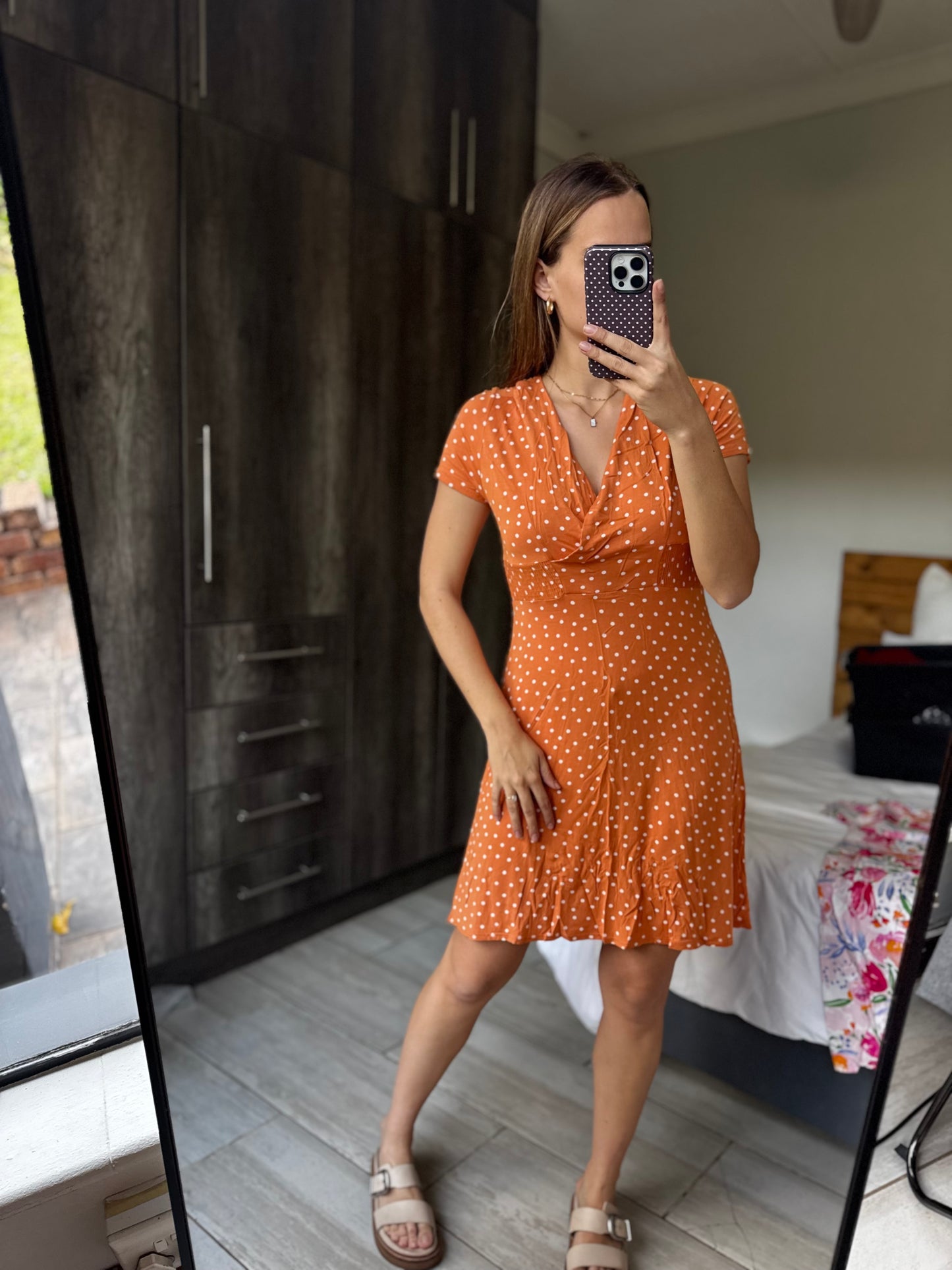 Woolworths orange polka dot dress (X)