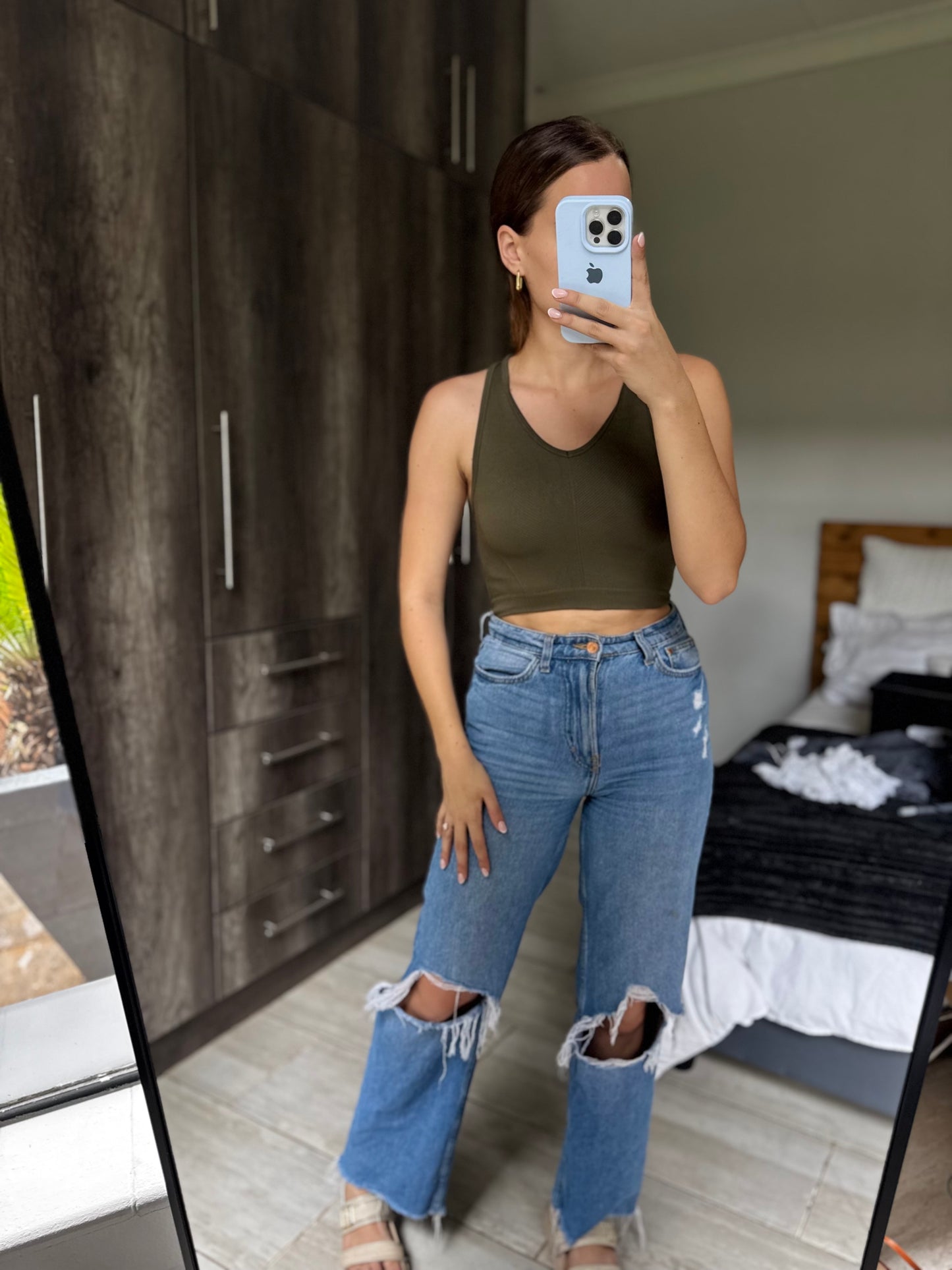 Green ribbed tank (W)