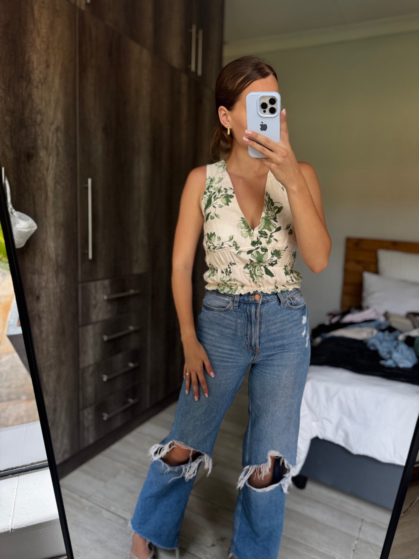 Green floral top (G)