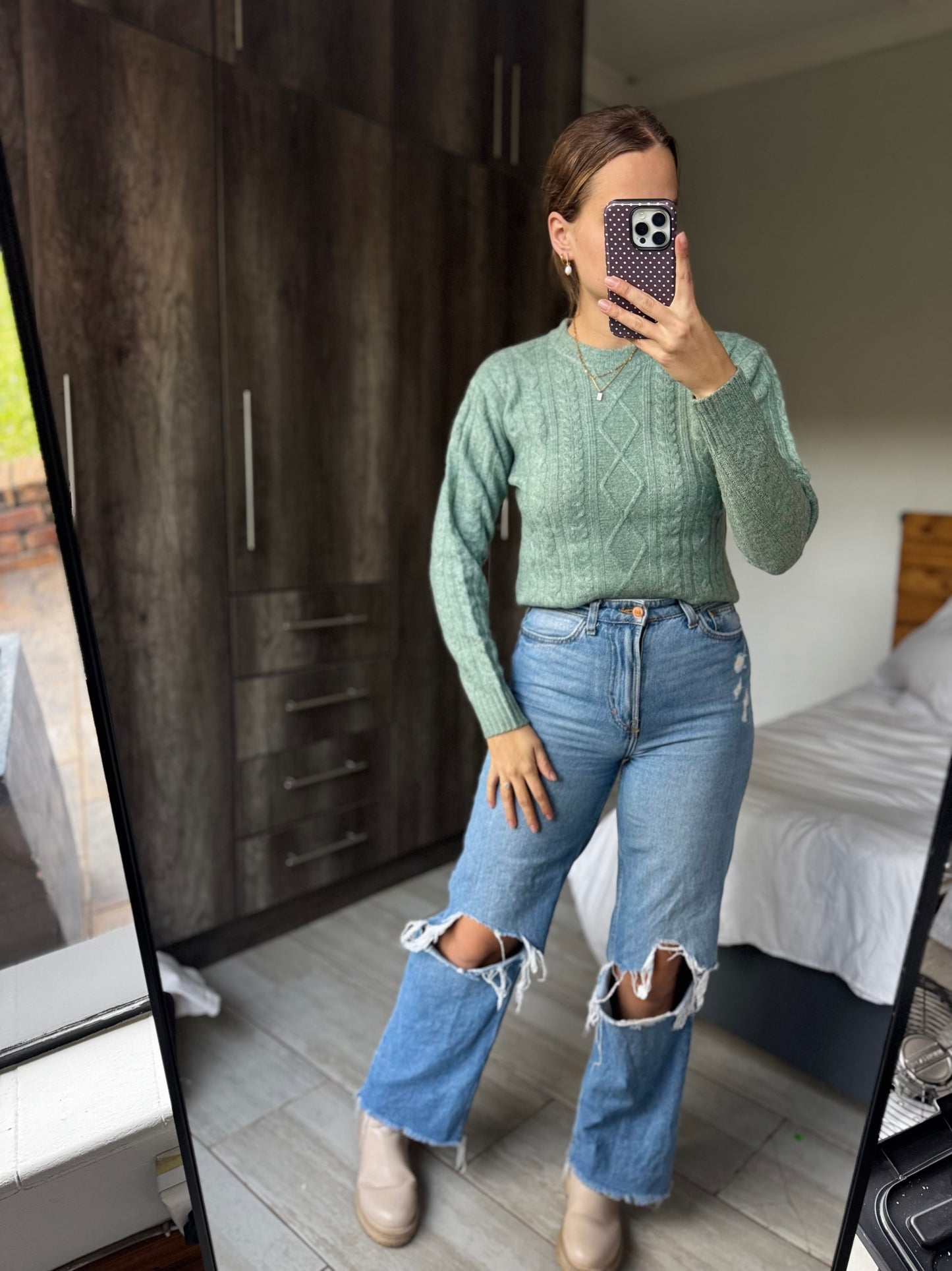 Green knit sweater (D)