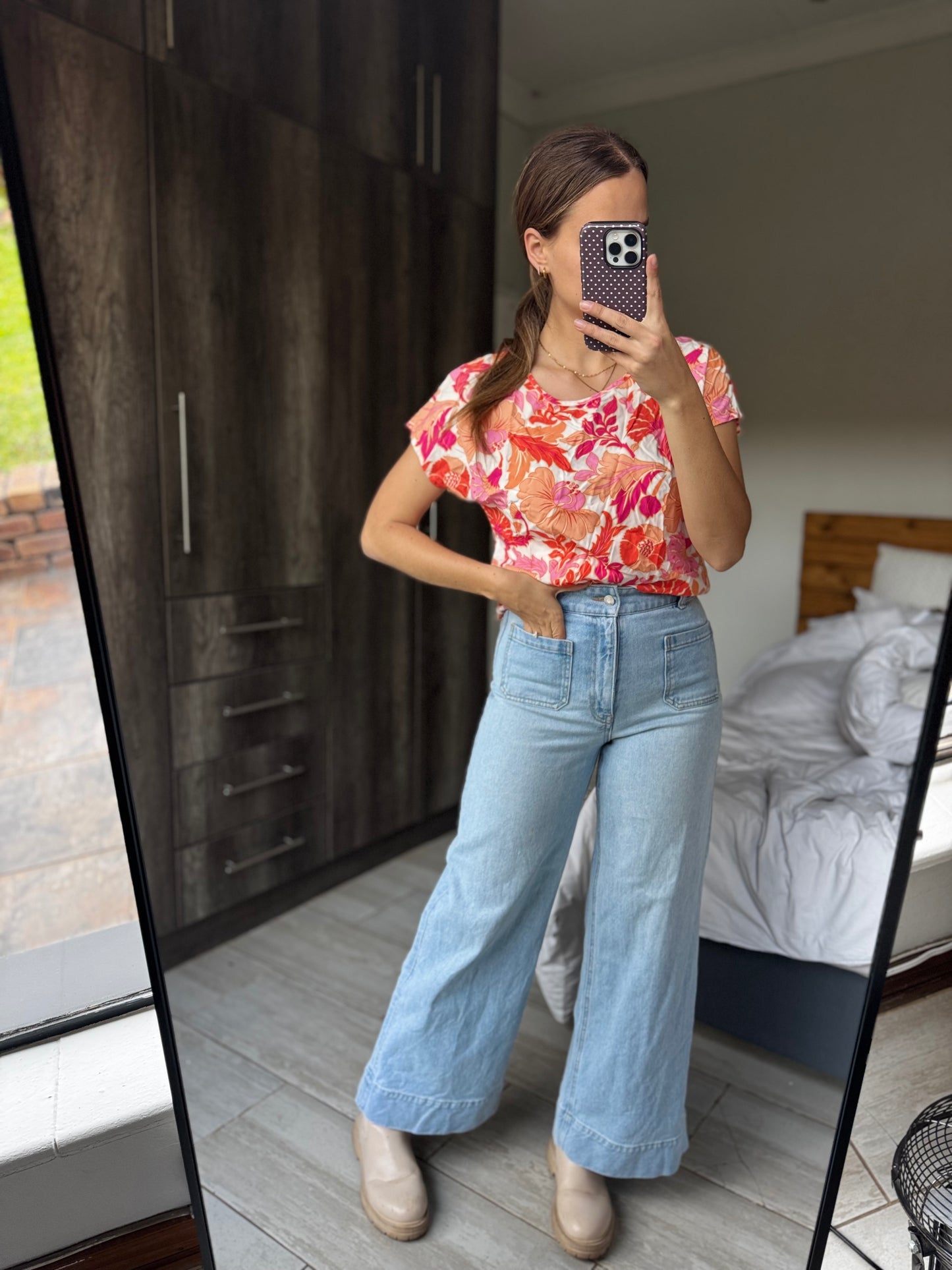 Orange floral top (M)