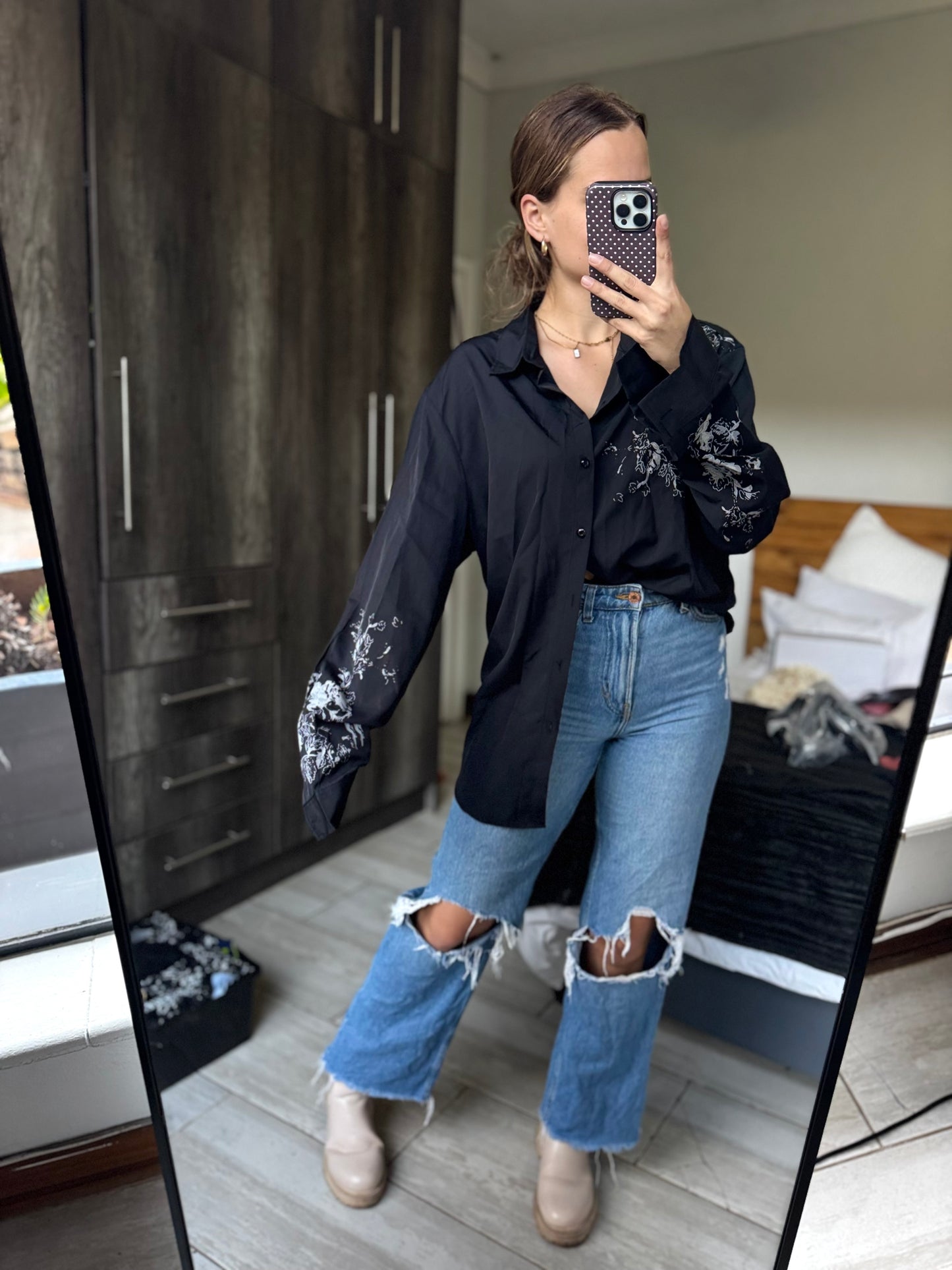 Brand New black button down top (ZZ)
