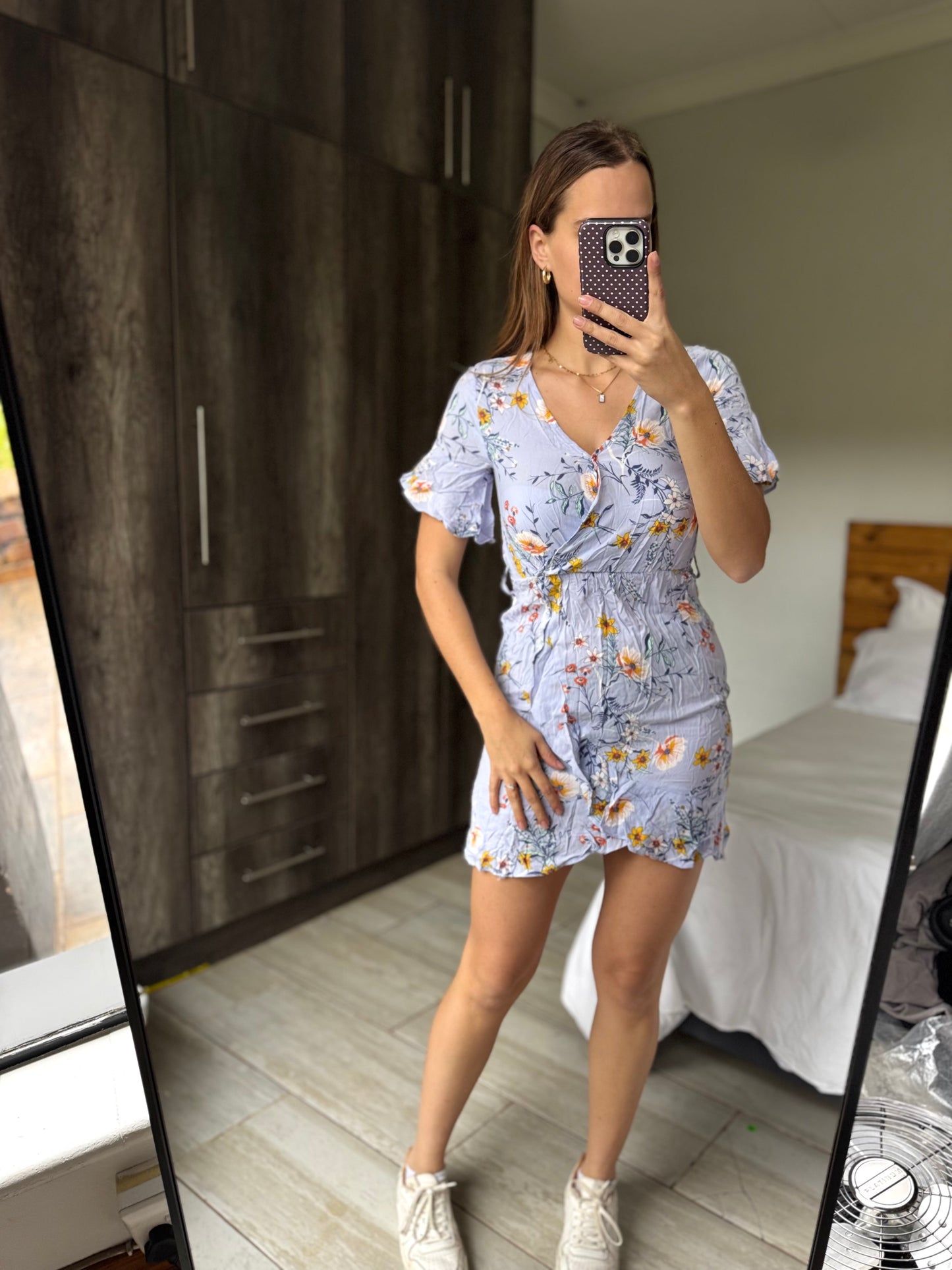 Old Khaki blue floral dress (Q)