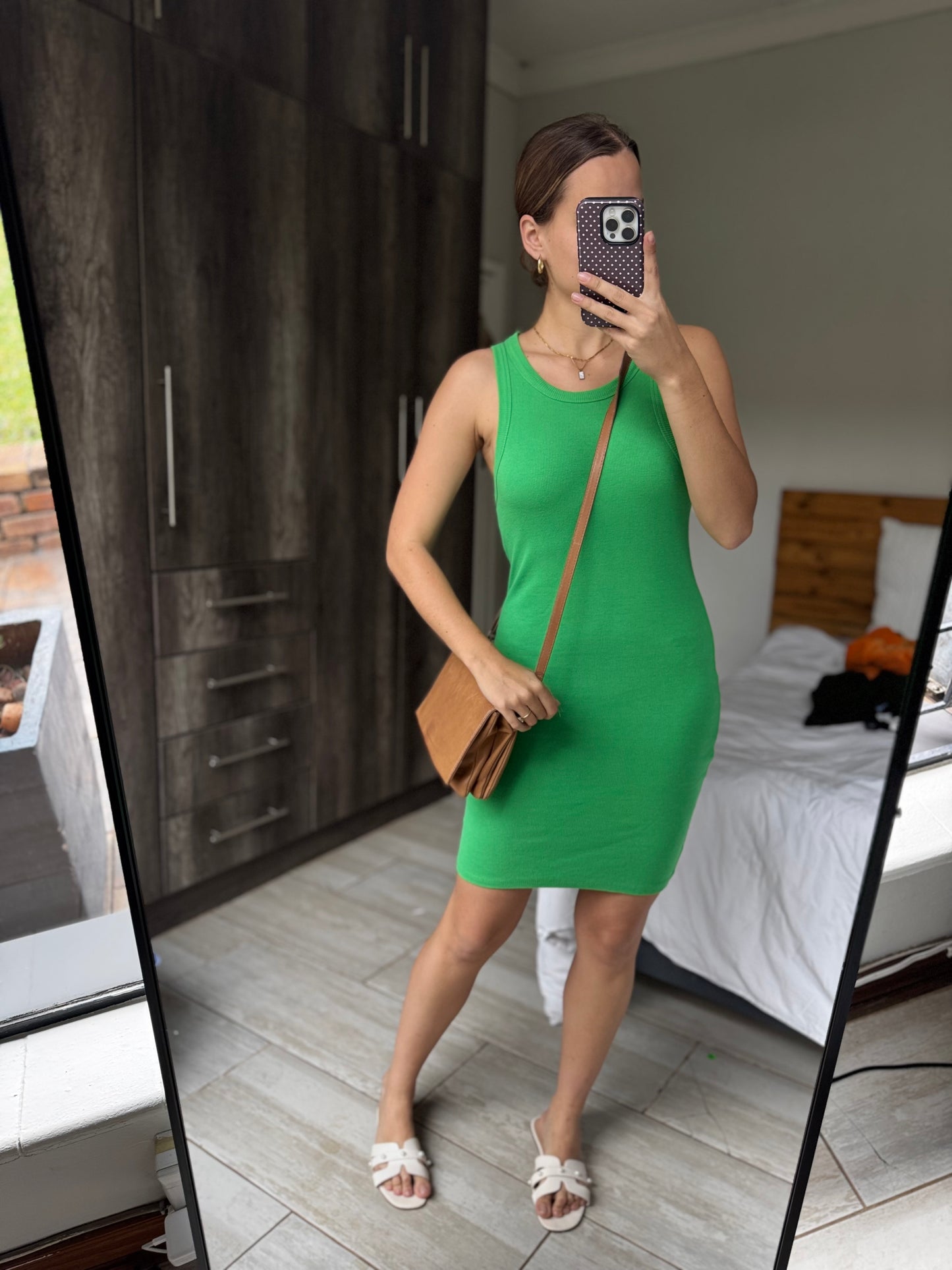 Cotton on green ribbed dress (L)