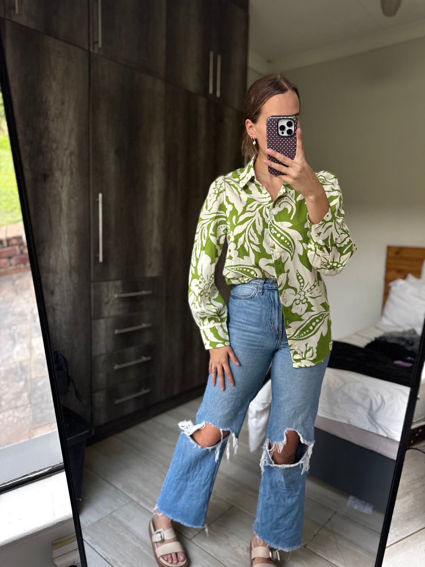 Brand New green floral button down (CC)