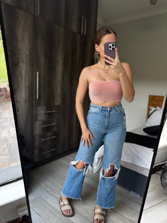 Pink suede crop (L)
