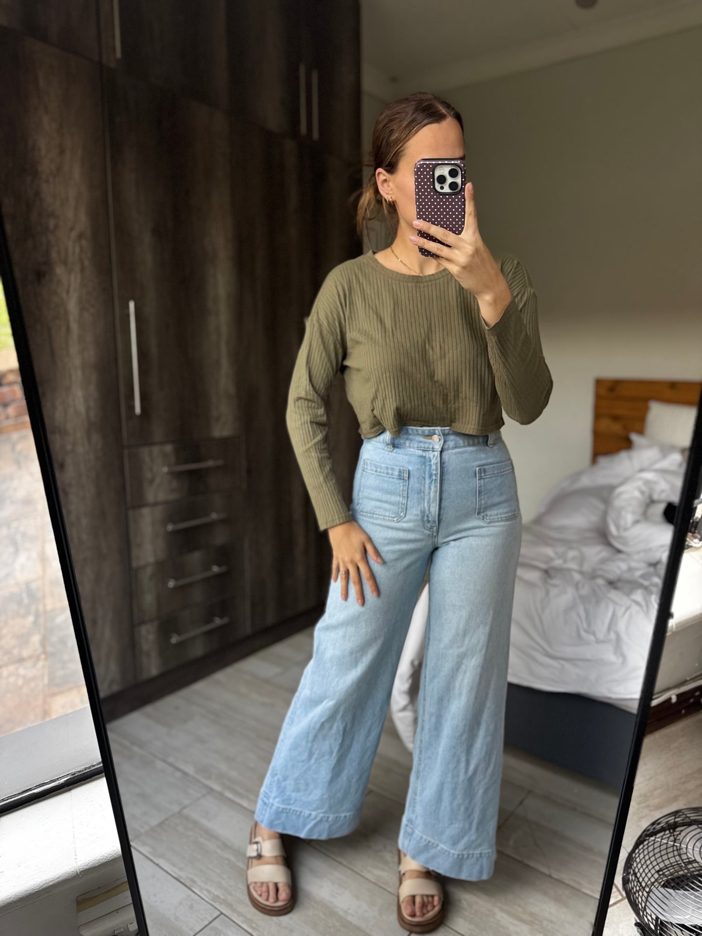 H&M green ribbed top (P)