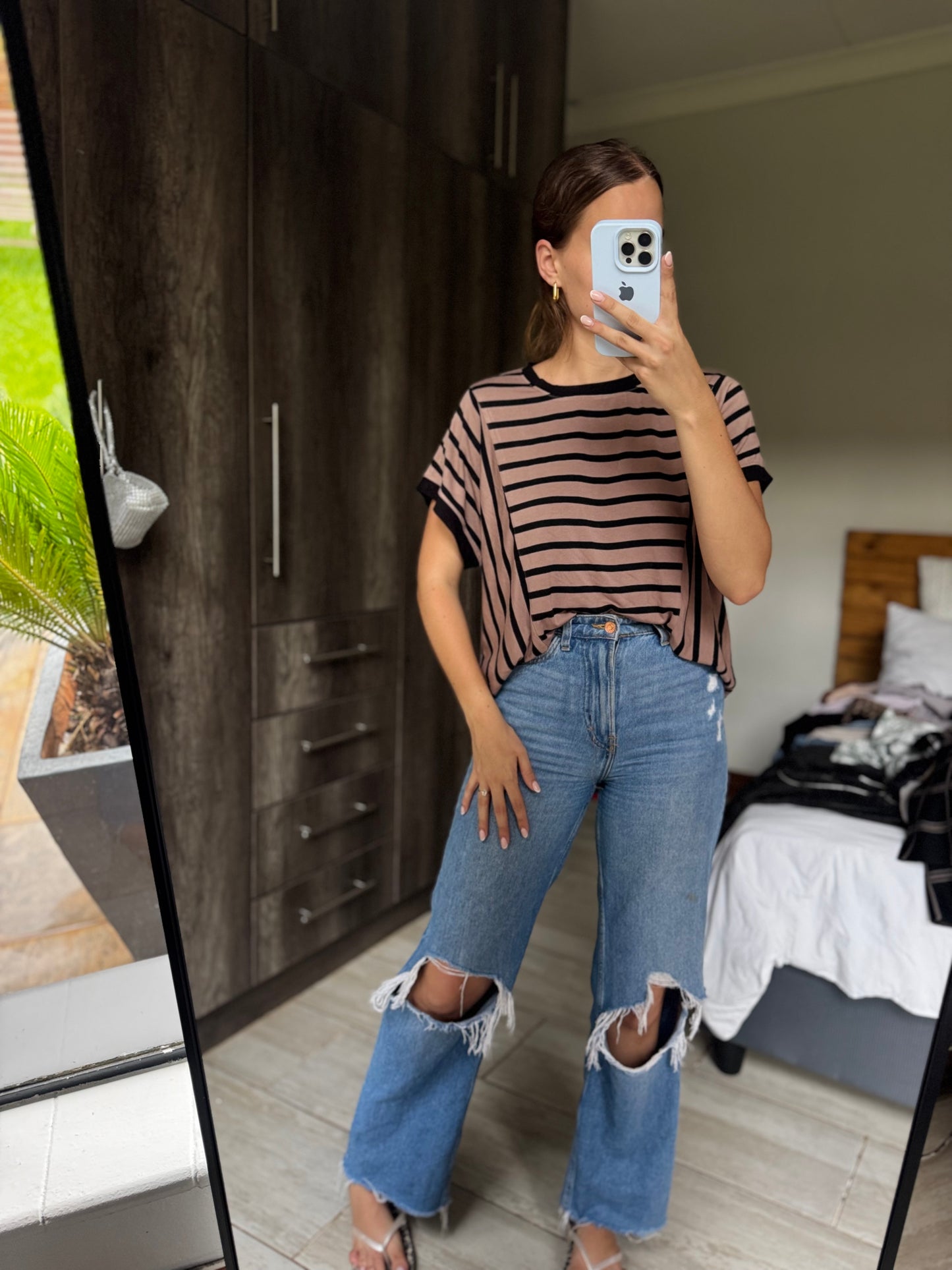 Queenspark brown striped top (SSS)