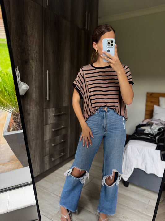 Queenspark brown striped top (SSS)