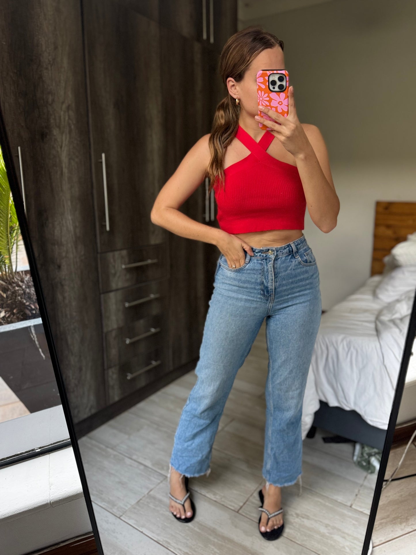 Red ribbed top (P)