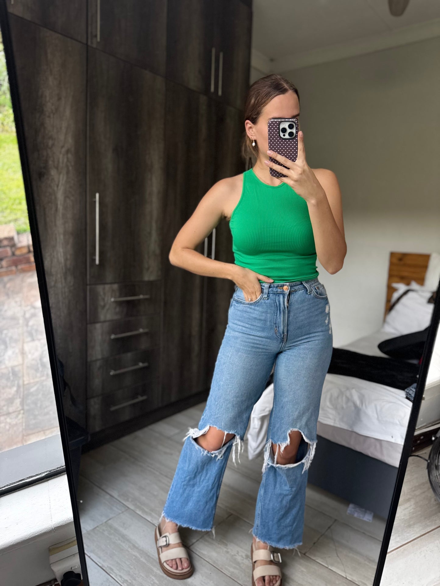 Green ribbed tank (L)