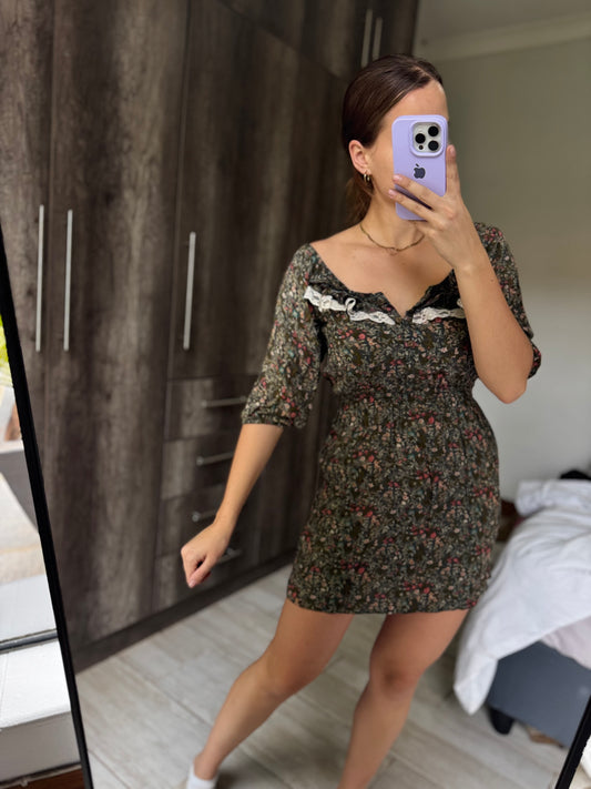 Green floral dress (S)