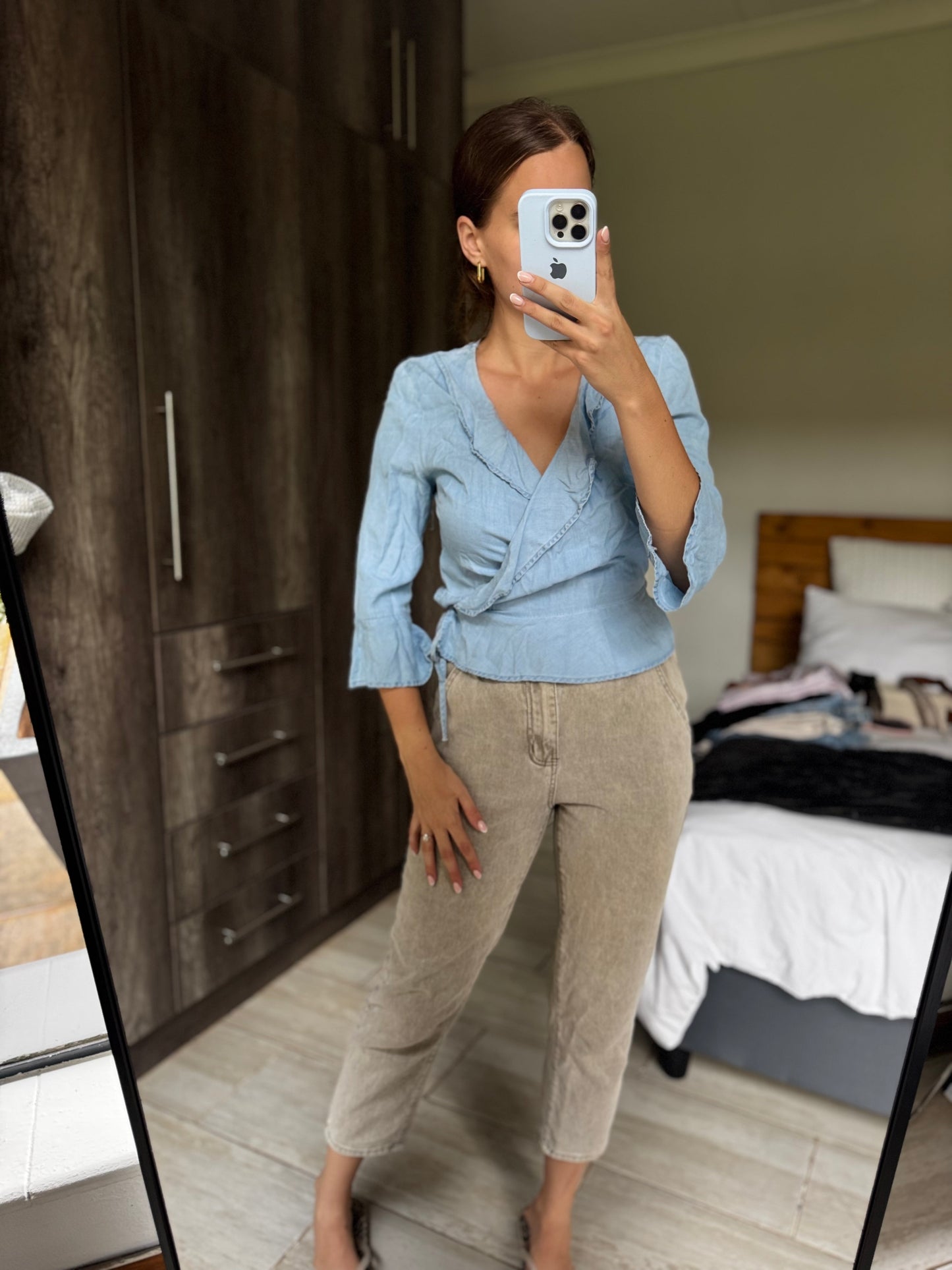 Cotton on denim wrap top (G)