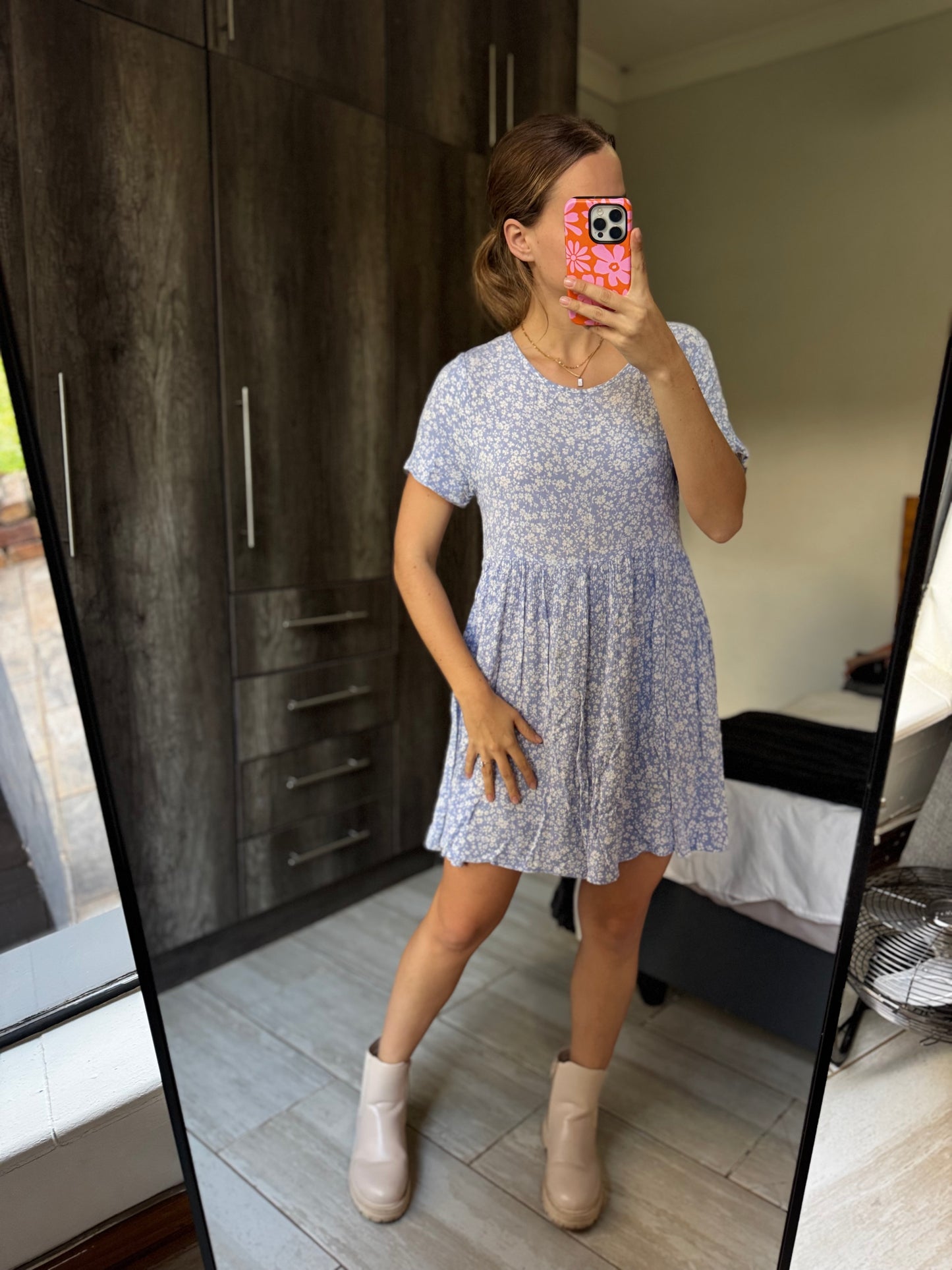 Cotton on blue floral dress (LL)