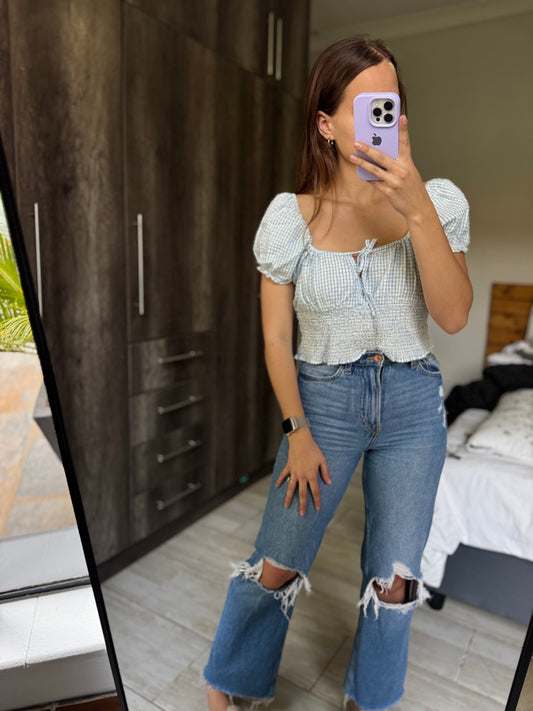 H&M blue checkered top (DD)