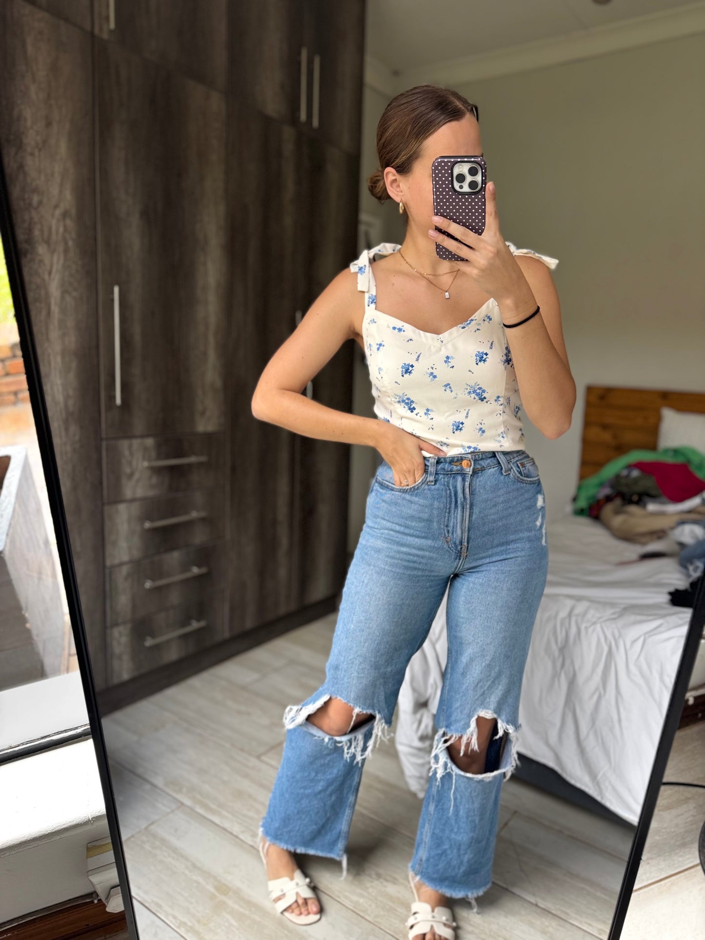 Woolworths cream floral top (L)
