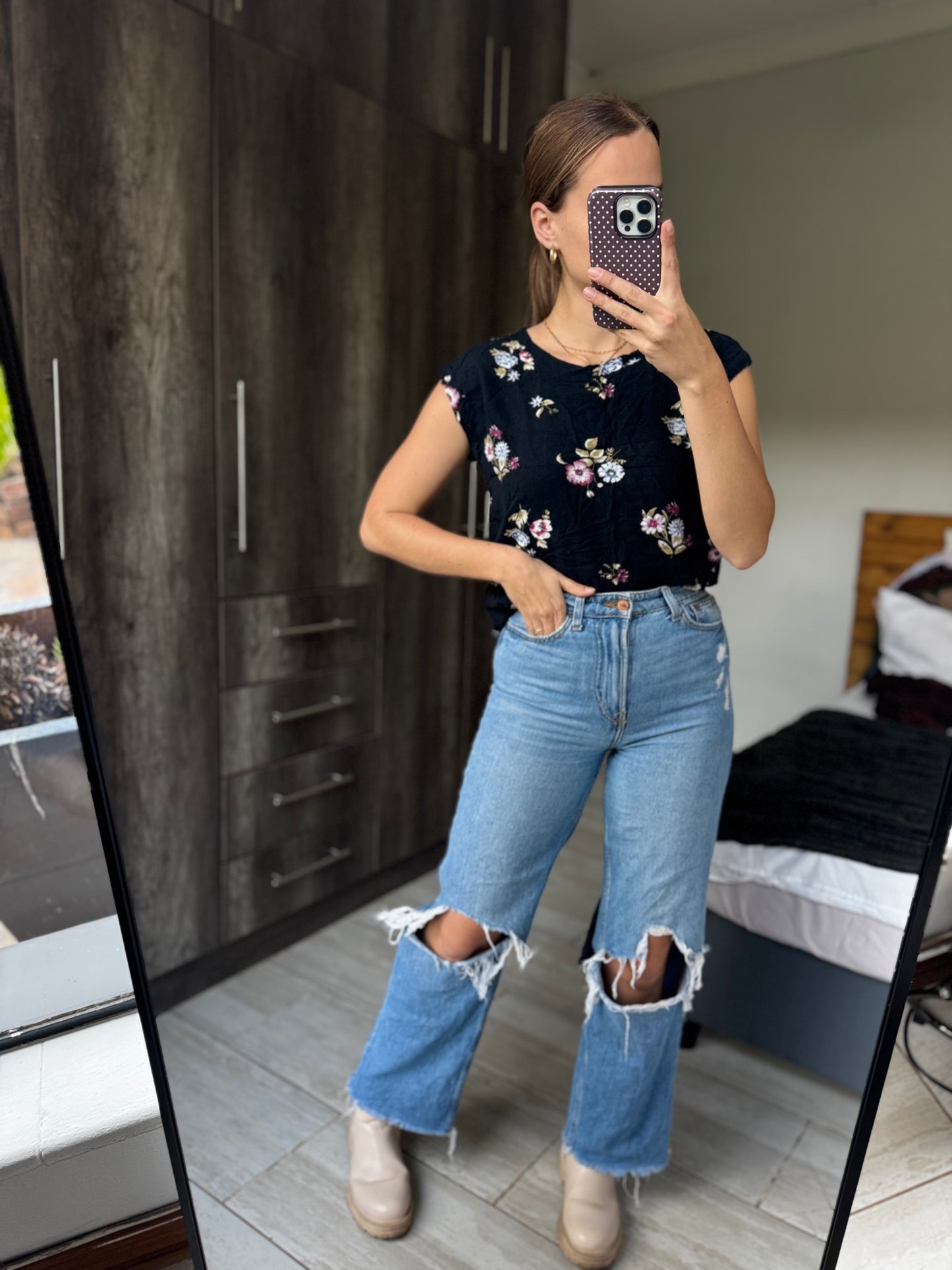 Black floral top (KK)