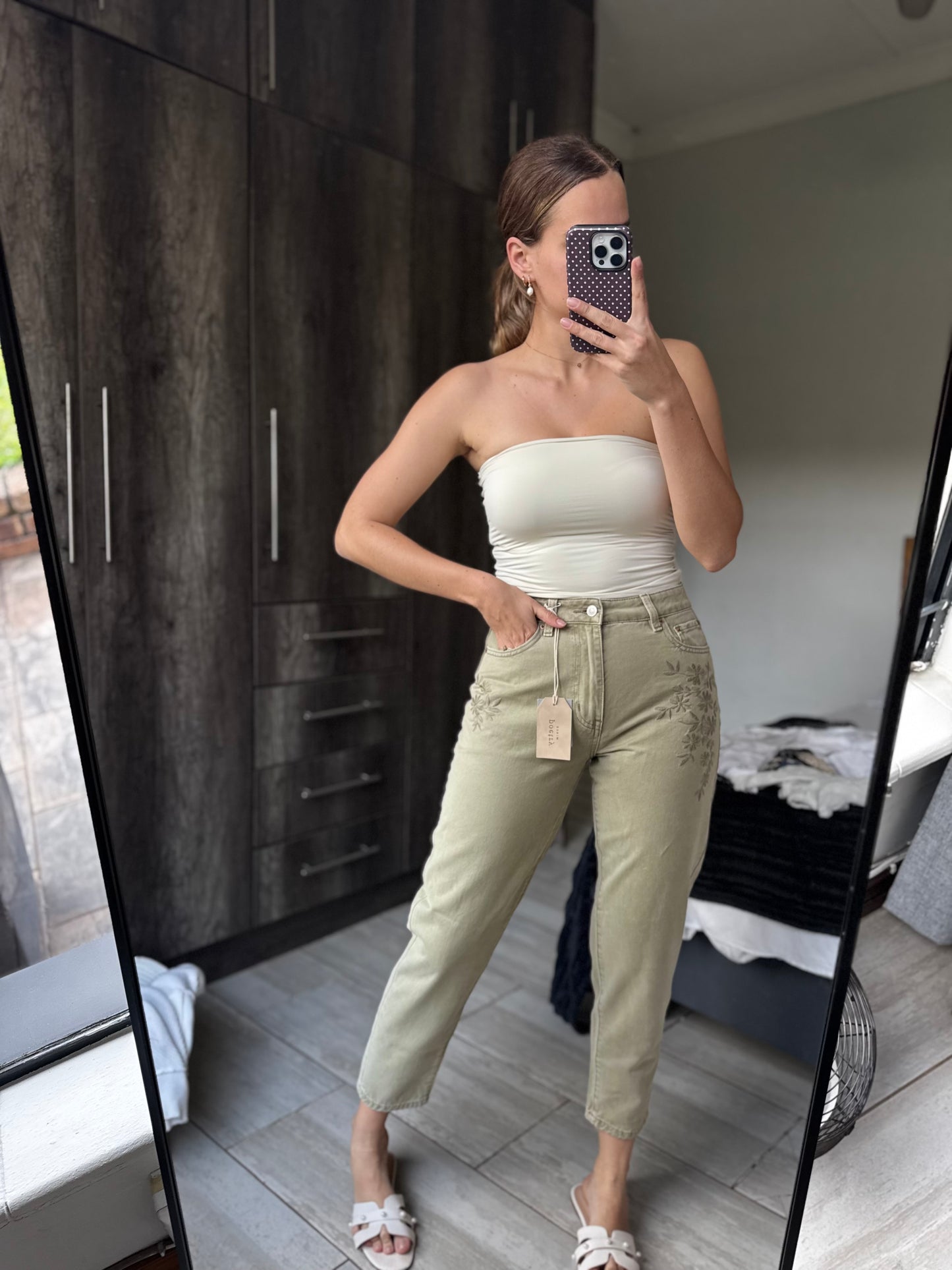 Brand New POETRY green floral jeans (OO)