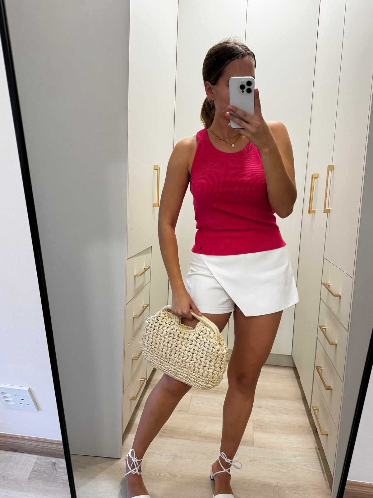 Old Khaki pink ribbed tank (X1)