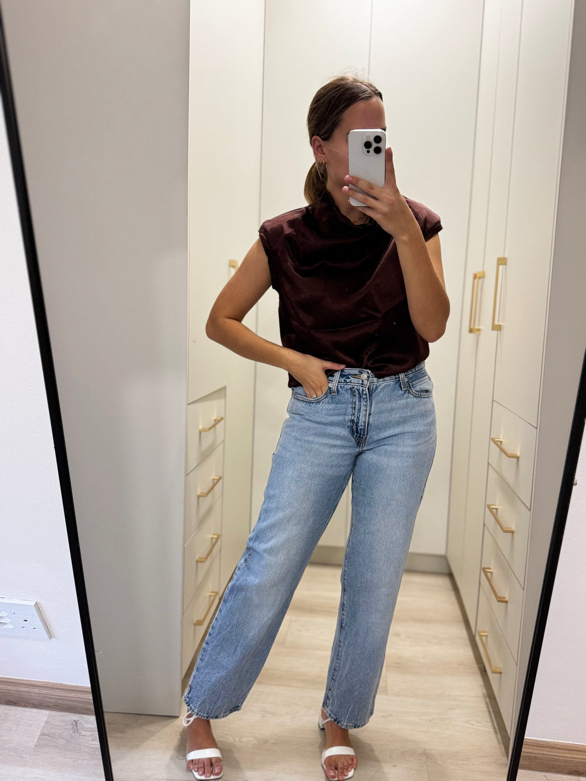H&M brown silky top (Y)
